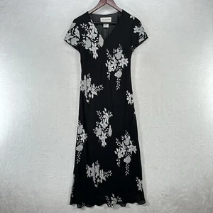 Vintage Evan Picone Dress Womens 10 Black Floral Maxi 90s Cottage Country - Picture 1 of 10