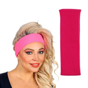 80er Jahre Stirn Haarband Neonpink - Aerobic Stirnband Fitness Schweißband - Bild 1 von 5