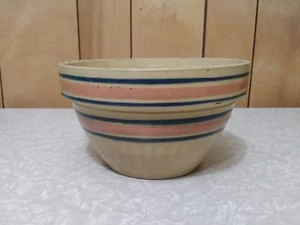 Antique Stoneware Mixing Bowl. Blue And Orange Stripe. - Picture 1 of 9
