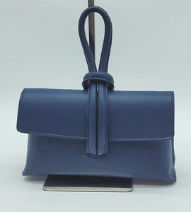 Italian Genuine Pebble Leather Crossbody Handbag – Made In Italy - Blue Jeans - Picture 1 of 6