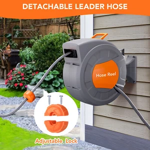 Retractable Hose Reel Water Hose Reel 180° Swivel 72 ft Wall-Mounted for Garden - Picture 1 of 10
