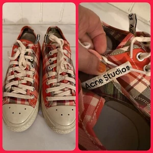 Acne Studios Red and White Plaid Sneakers, Size 7.5 US, Pre-loved, Out of Stock - Picture 1 of 9