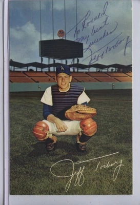 1967   Los Angeles Dodgers Plastichrome Postcard Jeff Torborg Signed - Image 1 of 2