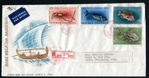 INDONESIA 1963, FISH, LOBSTER, Scott 589-592 on REGISTERED, ADDRESSED F.D.C. - Picture 1 of 1