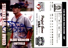 Blake Balkcom Signed 2004 Perfect Game Cedar Rapids Kernels #22 Card Auto
