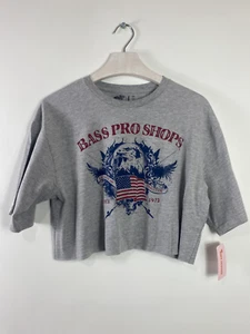 Bass Pro Shops, Crop Top Grigio, Donna, Uomo Large, Bandiera Americana, USA, Pesca - Foto 1 di 2