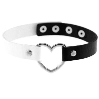 Gothic Punk Love Heart Two Tone Leather Choker Collar Necklace for Party Cosplay - Image 1 of 4