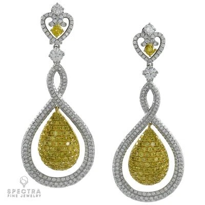 Contemporary Yellow White Diamond Pave Drop Earrings - Image 1 of 4
