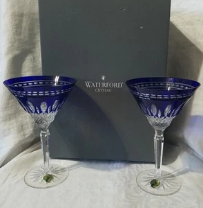 2 Waterford Kristall Clarendon Martini Gläser Kobaltblau Schliff Auf Klar Neu im Karton - Bild 1 von 8