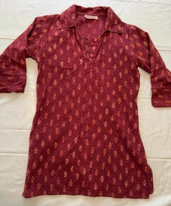 Fabindia Women's Red Floral Print Tunic Top sz Flowy Boho Indian Cotton Small - Picture 1 of 2