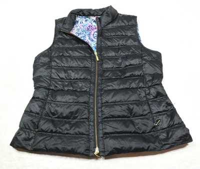 Lilly Pulitzer Elana Down Puffer Vest Womens XL Black Full-Zip Sleeveless - Image 1 of 4