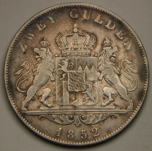 BAVARIA (German State) 2 Gulden 1852 - Silver 0.9 - Maximilian II. - VF+ - 4142* - Picture 1 of 2