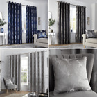 Feather Peacock Metallic Jacquard Lined Eyelet Ring Top Curtains Pair