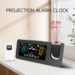 LED Digital Projection Alarm Time Clock Snooze Weather Thermometer LCD Display - Picture 1 of 17