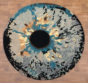 Embossed Restoration Multi Blue Universe Hole Handmade Soft Woolen Area Rug - Picture 1 of 8