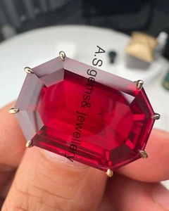 Amazing 14k Yellow Gold Ring Natural Lab Grown Ruby AAA Quality Us7 - Picture 1 of 3