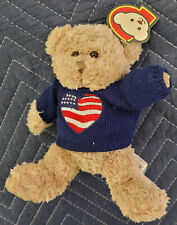 Stuffed Sweater Bear with Heart Flag Tan Plushland Toy Co Animal 6" FREE Ship