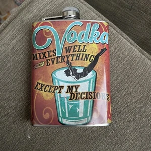 Awesome Vodka Mixes Well W/ Everything Except Stainless Steel 8 Oz Flask NEW - Picture 1 of 3
