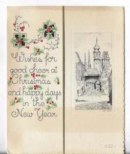 Vtg CHRISTMAS CARD-apx 4x5 ART DECO Wishes 4 Good Cheer @ Xmas & Happy Days - Picture 1 of 3