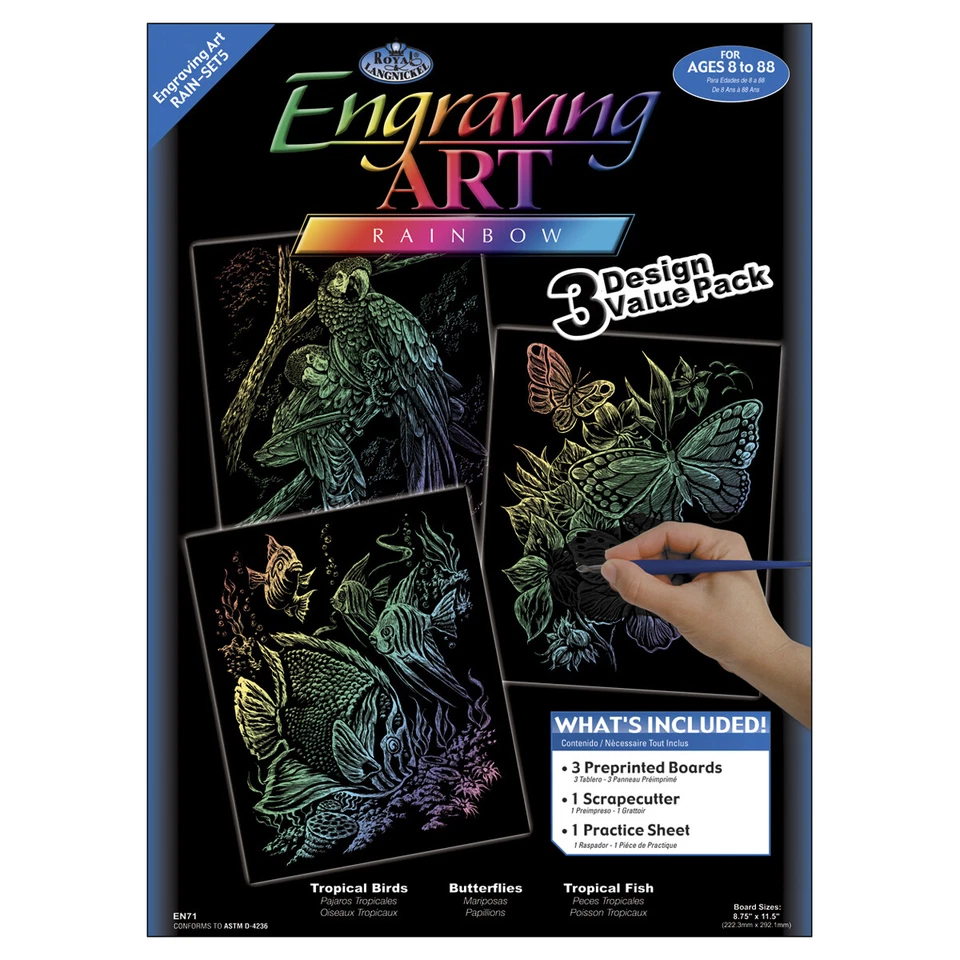 Kit de arte de grabado en lámina Value Pack 8.75"X11.5"-Arco iris - Peces, mariposas y aves Foto 1 de 1