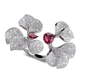 Petal Flower Shape With 3.90TCW Simulated Ruby & Sapphire Wedding Women's Ring - Picture 1 of 7