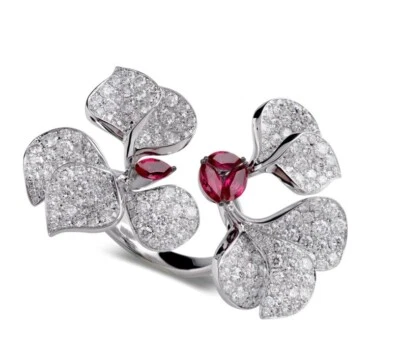 Petal Flower Shape With 3.90TCW Simulated Ruby & Sapphire Wedding Women's Ring - Image 1 of 4