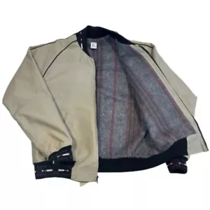 Vintage USA Mens XL Canvas Wool Blanket Lined Zip Bomber Gray Black Jacket Aztec - Picture 1 of 13
