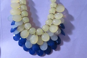 Vintage 18-22 goldtone necklace with plastic blue/clear/yellow beads as a "bib" - Picture 1 of 7