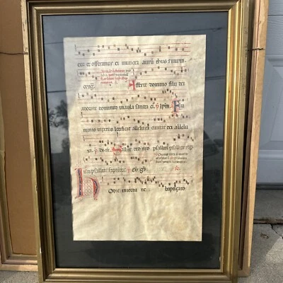 Circa 1600's Medieval Framed Vellum Antiphonal Illuminated - Double Sided #2 - Image 1 of 4