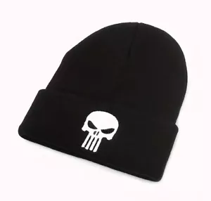 THE PUNISHER Black Knit Beanie Cap W/White Embroidery. NIB, Unisex Adult - Picture 1 of 2