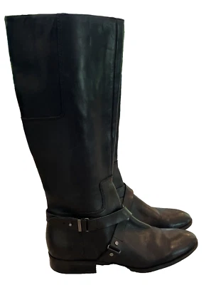 Botas de montar altas Nine West de cuero negras con cremallera lateral Blogger talla 11 Foto 1 de 4