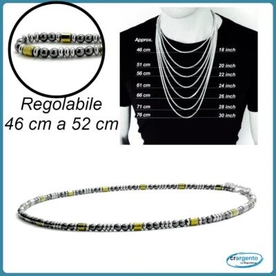 collana in acciaio inox e pietra dura ematite color oro nero argento da uomo per - Immagine 1 di 4