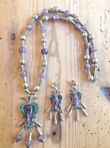 Collar/Pendiente de Colección Años 1940 Plata Esterlina Mexicana Amatista y Máscara Turquesa - Imagen 1 de 12