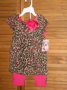 Girl's Younglands Flower Leopard Bubble Dress Pink Leggings Talla 4 NWT #CL100 - Imagen 1 de 5