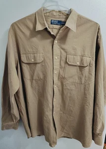 POLO RALPH LAUREN BUTTON UP SHIRT SILK/COTTON MEN'S XXL BEIGE  - Picture 1 of 4