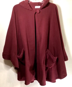 Poncho LeModa Capa Polar Envoltura Con Capucha Para Mujer Talla Única Borgoña Con Capucha - Imagen 1 de 8