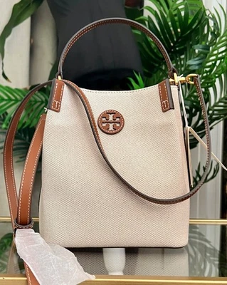 NWT! Tory Burch Canvas and Brown Leather Chelsea Shoulder Bag/ Tote - Image 1 of 4
