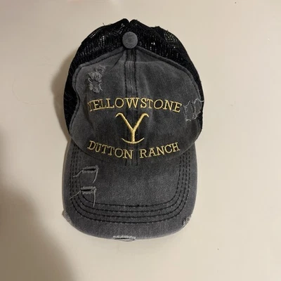 Sombrero de malla de camionero envejecido Yellowstone Dutton Ranch para mujer con correa trasera  Foto 1 de 3