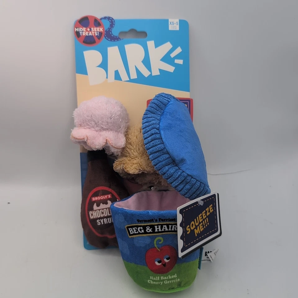 Bark Hide & Seek Treats Beg & Hairys Ice Cream Toys Squeaks For XS-S Dogs