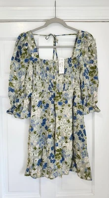 NWT Reformation Zaria Mini Dress Amie Smocked Bodice Tie Back Lined Size XS  - Image 1 of 4