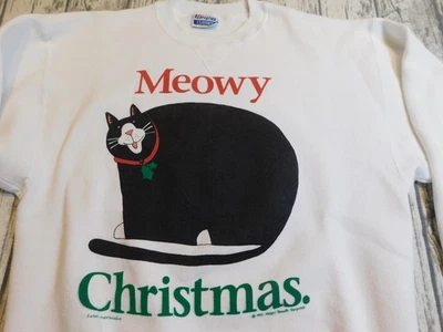SUDADERA DE COLECCIÓN AÑOS 90~MEOWY NAVIDAD~GRAN GATO NEGRO NAVIDAD 1990 HECHA EN ESTADOS UNIDOS MUJER XL Foto 1 de 4