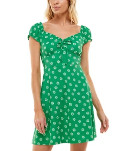 Ultra Flirt Womens Emma Green Floral Print Mini Dress Juniors X-Small NWT - Picture 1 of 9