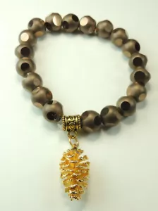 STRETCH Fancy Brown Crystal Bracelet with Gold Dipped Cone Handmade Jewelry - Picture 1 of 1