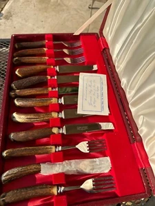 Cooper Brothers Silver Knife and Fork set- Stag Horn Handles - Picture 1 of 4