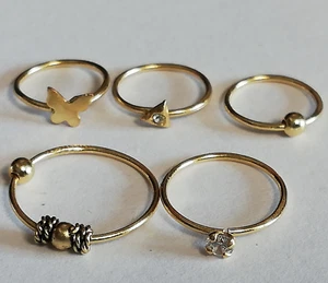 Silver 925 Nose Rings Set. Nostril Piercing. Gold Plated. 5 pcs. - Picture 1 of 17