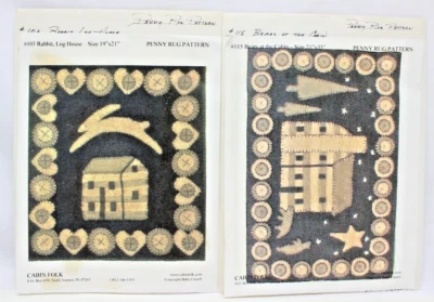 (2)Cabin Folk Penny Rug Patterns Rabbit, Log House #103/ Bears at the Cabin #115 - Image 1 of 4
