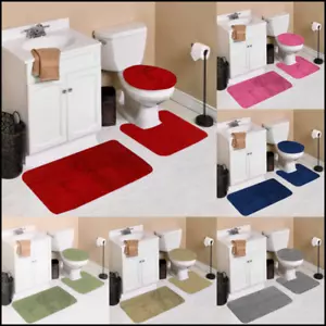 3-Piece Bathroom Bath Mat Contour Rug Set with Toilet Lid Cover #6 - Picture 1 of 26
