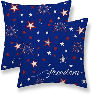 4Th of July Pillow Covers 18X18 Set of 2, Freedom Star Patriotic Memorial Day De - Picture 1 of 12