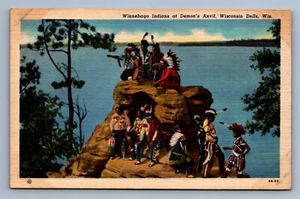 Postcard Vtg Ethnics Native American Winnebago Indians Demon's Anvil WI Dells - Picture 1 of 2