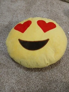 Smiley Face Emoji Heart Eyes Plush Stuffed Pillow Toy 13 in. Yellow - Picture 1 of 4